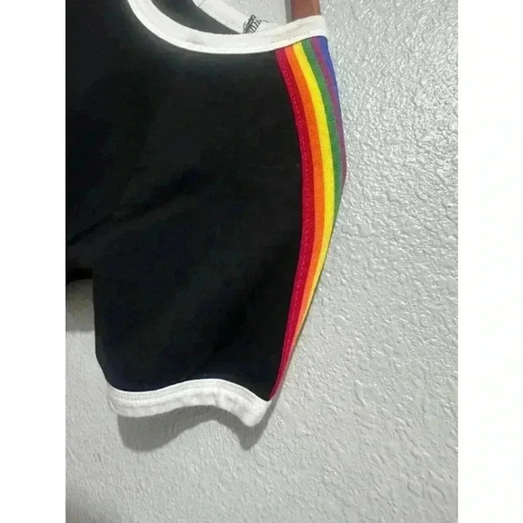 Rainbow sleeve black form fitting small woman’s dress by Heart & Hips - Picture 4 of 7